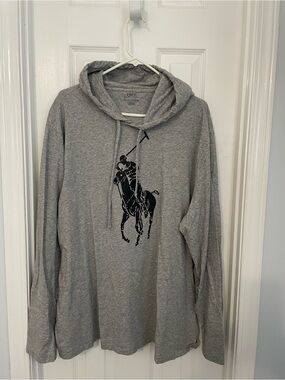 Polo by Ralph Lauren Gray Hooded Long-Sleeve with Polo Player Graphic XXL EUC